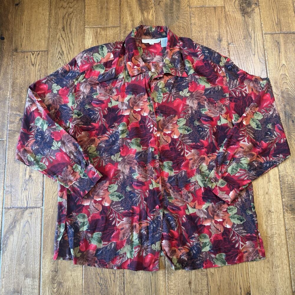VINTAGE Preston & York Womens Sz XL 100% Silk Button Down Long Sleeve Shirt - Picture 1 of 5
